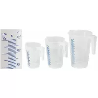 Juego de recipientes medidores, .5 1 y 2 litros, resistentes a ácidos y aceites