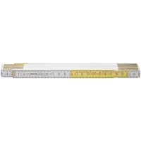 Metro plegable o regla de carpintero de madera blanco / amarillo 2 m