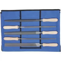 Juego de limas multiusos 5 piezas en estuche enrollable Corte 2, con mango de madera