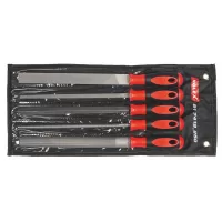 Juego de 5 limas: plana, triangular, cuadrada, semirredonda y redonda, mango ergonómico, estuche enrollable