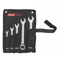 Juego de llave combinada con matraca reversible, con estuche de tela, acero cromado mate