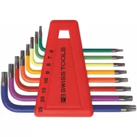 Juego de 8 llaves Torx® con código de color “Rainbow”, tamaños TX6 a TX25 con soporte de plástico mod. 410.H 6-25 RB