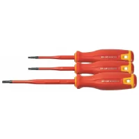 Juego de 3 desarmadores Torx® para electricista aislados VDE hasta 1,000v varilla SLIM TX15, TX20 y TX25