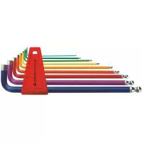Juego 9 llaves Allen Hexagonales largas con código de color “Rainbow” 212.LH-10 RB, un lado punta de bola, de 1.5 a 10 mm