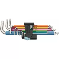 Juego de 9 llaves Allen hexagonales de acero inoxidable, con recubrimiento plástico de colores (código de color) Hex-Plus disponible en: 1,5; 2; 2,5; 3; 4; 5; 6; 8; 10 mm Mod. 05022669001