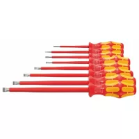 Juego de 8 desarmadores planos VDE para electricista, con mango Kraftform completamente aislado Mod. 05258027001