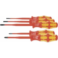 Juego de desarmadores para electricistas, de 5 piezas para cabeza plana y Phillips, ⌀ de varilla reducido, VDE totalmente aislado, Número de desarmadores: 3/2