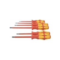 Juego de 6 desarmadores VDE para electriciste, 4 planos y 2 Pozidriv, completamente aislados Mod. 05258038001