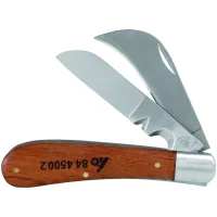 Navaja pelacables abatible con mango de madera cuchilla recta y curvada