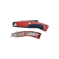 Cutter retráctil con mango de zinc, guardacuchillas inc. 5 cuchillas y funda