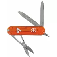 Navaja multifuncional Suiza Victorinox translúcida, con navaja, lima, desarmador plano, tijeras, palillo y llavero