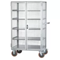 Carrito transportador de rejilla de acero, con 5 niveles, cerradura y manija de transporte
