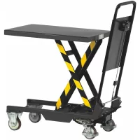 Mesa elevadora móvil hidráulica tipo tijera, de pedal, 2 ruedas fijas y 2 con inmovilizador
