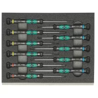 Juego de 11 desarmadores para electrónica, 5 hexagonal Allen, 2 de cruz y 4 planos, con mango Kraftform, incluye espuma de 30 mm Mod. 2050002004184
