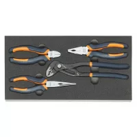 Juego de pinzas: 1 extensión, 1 punta, 1 electricista, 1 corte diagonal incl. espuma rídida
