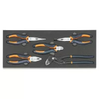 Juego de 5 pinzas: Pinza de punta larga, punta curva, corte diagonal, extensión y universal de electricista, incluye espuma