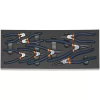 Juego de 8 pinzas para anillos circlip, omega exteriores e interiores con espuma de almacenaje