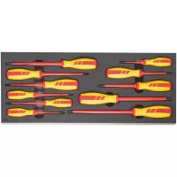Juego de 11 desarmadores de electricista, 4 phillips, 7 planos, aislados VDE hasta 1,000v incl. espuma a medida