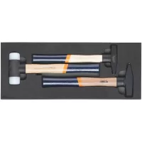 Juego de 3 martillos: cerrajero 300 y 500 gr + martillo caras blandas  con espuma organizadora 50x20