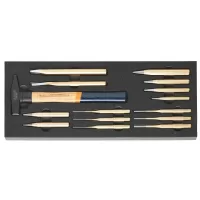Juego de 15 pzas: 1 martillo de cerrajero 300g, cinceles planos y en cruz, punzones, extractor de pasadores y punzón de centro