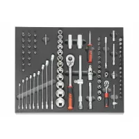 Juego de 82 piezas: autoclé 1/4 y 1/2, con extensiones, llaves combinadas, puntas torx y puntas 1/4 con espuma organizadora