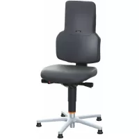 Silla giratoria de trabajo, cuero artificial, con patas fijas antideslizantes, baja