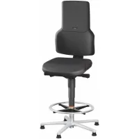 Silla giratoria de trabajo, tejido acolchado, con patas fijas antideslizantes y anillo de apoyo para los pies, alta