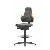 Silla giratoria de trabajo, cuero artificial, con patas fijas antideslizantes y anillo de apoyo para los pies, alta BLACK