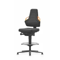 Silla giratoria de trabajo, tejido acolchado, con patas fijas antideslizantes y anillo de apoyo para los pies, alta BLACK