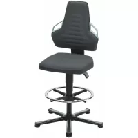 Silla giratoria de trabajo, Supertec, con patas fijas antideslizantes y anillo de apoyo para los pies, alta BLACK