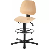 Silla giratoria de trabajo, madera, con patas fijas antideslizantes y anillo de apoyo para los pies