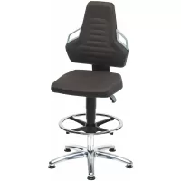Silla giratoria de trabajo ESD, tapicería de tela, con patas fijas antideslizantes y anillo de apoyo para los pies, alta BLACK