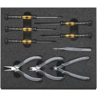 Juego de 9 herramientas de montaje antiestática ESD con espumas, Wera Knipex y Holex