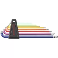 Juego de 9 llaves Allen hexagonales largas punta de bola, con código de color "Rainbow" de 1.5 a 10 m 2222.LH-10 RB 1 lado 90° – 100°