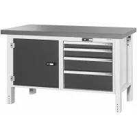 Mesa de trabajo con puerta y 4 cajones, tablero de Eluplan oscuro 1500 mm carga 800 Kg