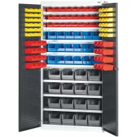 Armario tipo locker con 9 estantes, equipado con 121 cajas de almacenamiento 2 metros altura